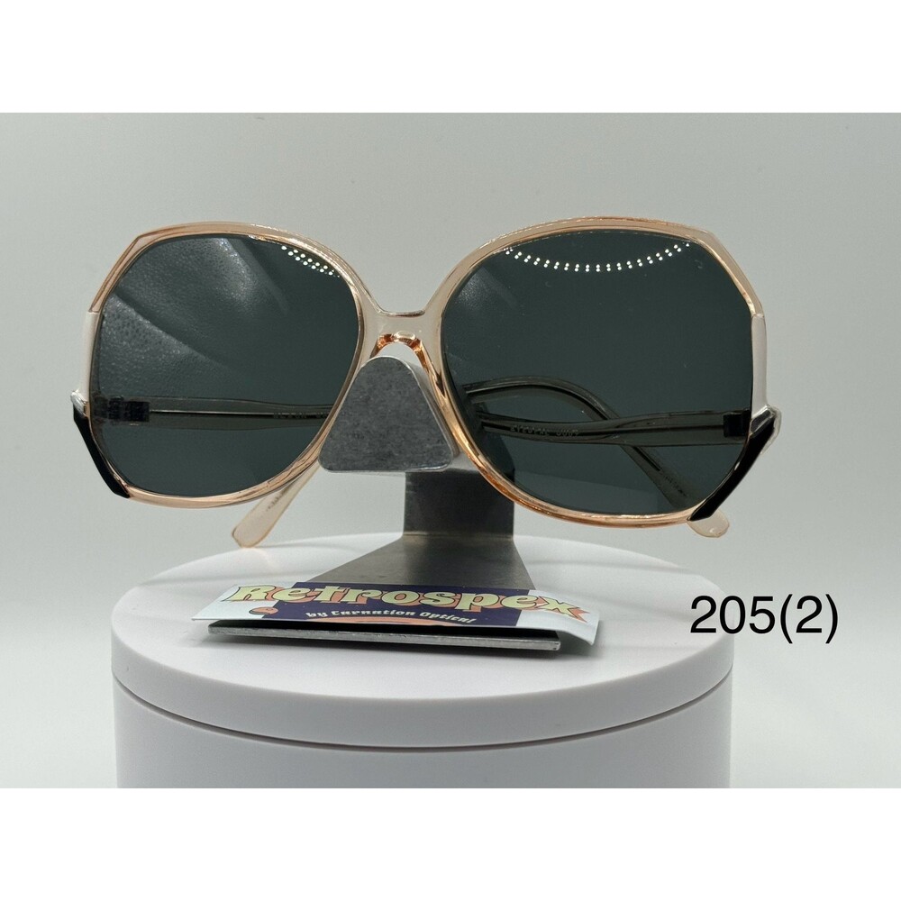 Vintage Oversize Sunglasses NOS Drop Temple Green Lens Black Crystal Frame 80s